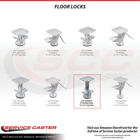 Service Caster 8" Double Pedal Floor Truck Lock w/Top Plate SCC-FL800DP